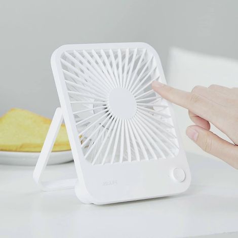 Petit ventilateur de bureau pliable à 180°, portable, 4 vitesses réglables, ultra silencieux, idéal pour la maison, le bureau, les voyages et l'extérieur - blanc (1/4)