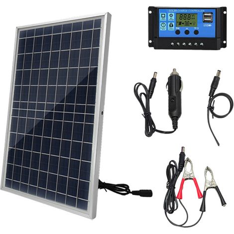 Kit panneau solaire en polysilicium 10 W avec contrôleur de recharge solaire pour camping, voyage, voiture, téléphone portable et alimentation de secours en extérieur (1/5)