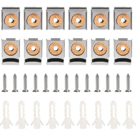 SABIR Fixations Miroir 16Pcs Support Miroir Mural avec Attaches en Acier INOX Clips Miroir 32x24 mm pour Fixation de Miroir, Supports de Miroir avec Goujons et Vis pour Salle de Bain, Vestiaire (1/5)