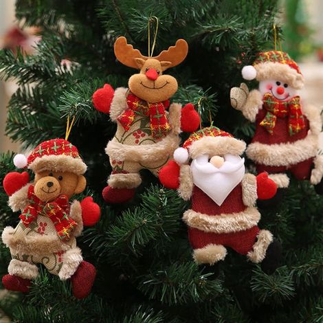 Decoration Noel, 4 PCS Village de Noel Père Noël Ours Bonhomme Neige Renne Figurine Noel Pendentif en Peluche Ornements pour Decoration Noel Sapin De Fête De Cheminée à La Maison (1/5)