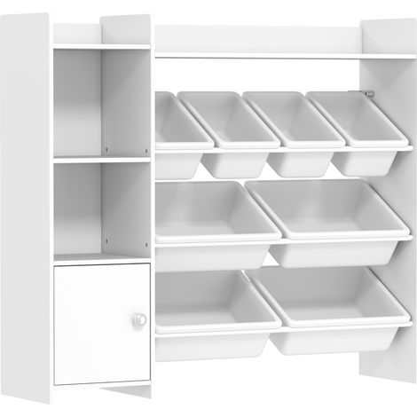 Meuble de rangement enfant 3-8 ans, armoire jouets avec 8 tiroirs amovibles, étagère et bibliothèque, blanc (1/5)