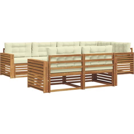 Ensemble de canapés d'extérieur 7 pcs Salon de jardin Naturel et Crème (1/5)