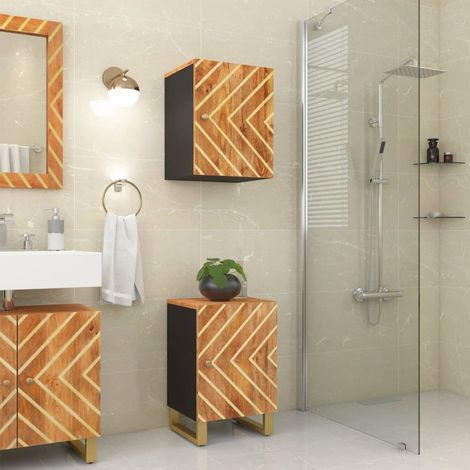 Colonne moderne Meuble de salle de bain - marron et noir 38x33,5x58 cm bois massif manguier fr4011 - Maison La Vie (1/5)