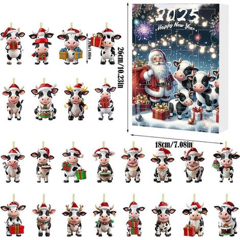Coffret surprise compte à rebours de Noël, Père Noël et vaches, pendentif acrylique, décoration de sapin de Noël C-26183CM-C (1/5)
