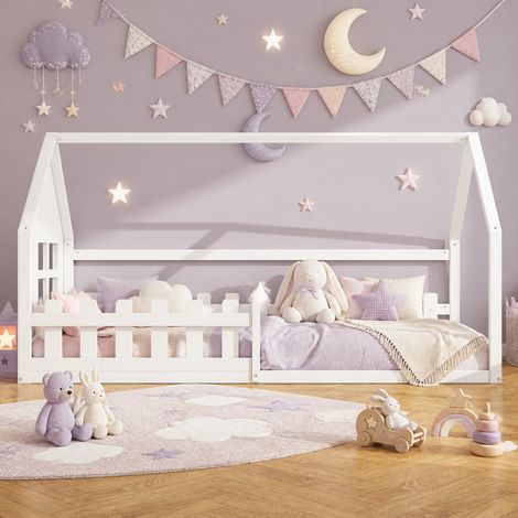 MEUBLIV Bettgestell 90x200 cm weiß – Hausbett mit Rausfallschutz, ohne Matratze (1/5)