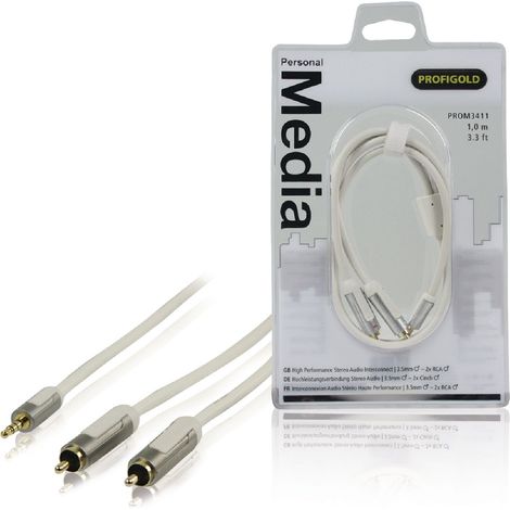 Profigold Cable de Audio Estéreo de 1 metro 3,5 mm - 2 x RCA, exterior de PVC, blindaje de plata