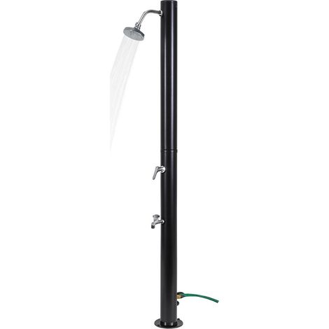 Douche Solaire Extérieure 20L Hauteur 217cm 3.5Bar Ø 15cm Noir Pommeau et Mitigeur Chromés Douche de Jardin Piscine Plage KZ