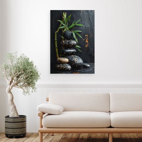 Wandbild Zen Spa Steine Bambusblätter schwarz 40x60 (1/4)