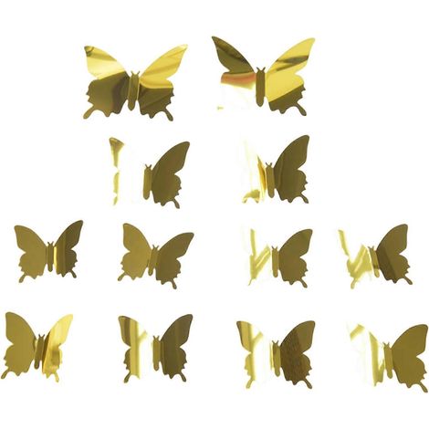 Stickers papillons effet miroir à faire soi-même – Stickers muraux 3D amovibles – pour fond de mariage et photos - Doré (1/5)
