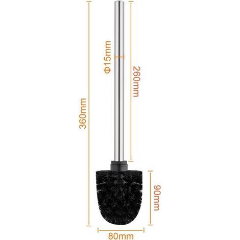 Brosse WC Classique 4 Pièces, Manche en Acier Inoxydable, Tête de Brosse Noire 7CM (1/4)