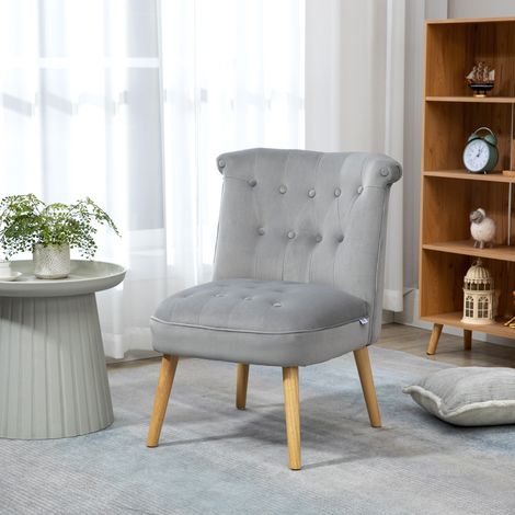 Sessel für Wohn- und Esszimmer mit gepolsterter Sitzfläche, Schlafzimmersessel mit Holzbeinen und Bezug in Samtoptik, 60 x 66 x 79 cm, Grau