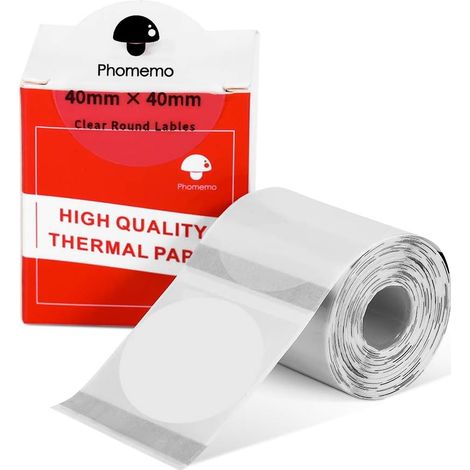 Round Paper Transparent 40x40mm(1.57"x1.57") Sticky Thermal Label Printer Paper (1/5)