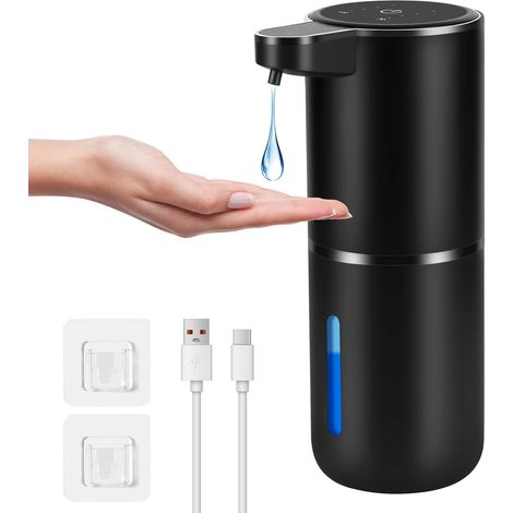 Distributeur Savon Automatique, 380ml Distributeur Savon Mural, Distributeur Liquide Vaisselle avec Capteur Infrarouge, Rechargeable par USB (Noir, Distributeur de Liquide) (1/5)