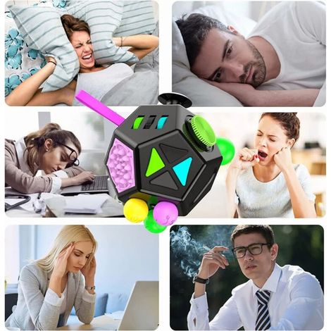 12-seitiger Anti-Stress-Würfel zur Dekompression für Büro, Schule und Reisen, schwarzes sensorisches Spielzeug.