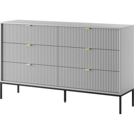 Cassettiera: 6 cassetti, Grigio, gambe nere, 154 x 39 x 83 cm, maniglie dorate (1/5)
