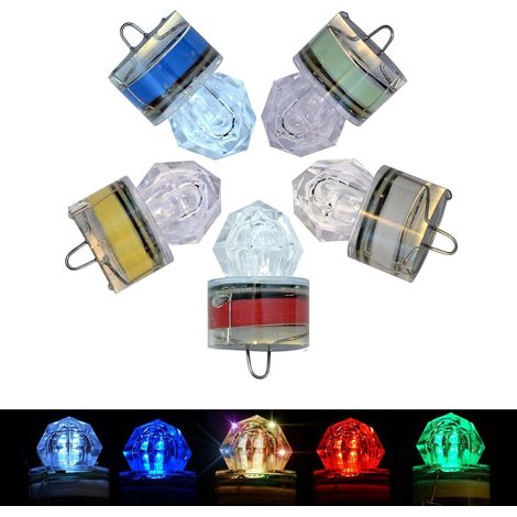 Lot de 10 lampes LED étanches pour la pêche de nuit – Lampe multicolore pour leurre, conçue pour attirer les poissons en eaux profondes (jusqu'à 1 000 mètres / 3 280 pieds) (1/5)