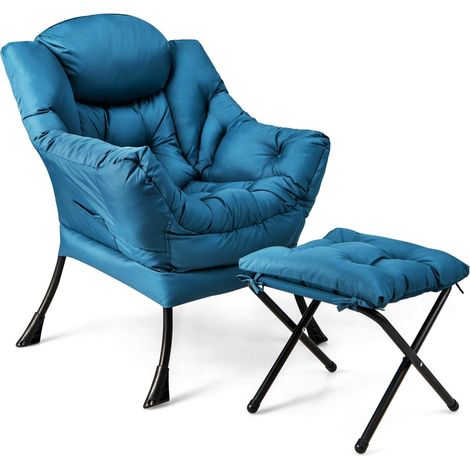 COSTWAY Sillones para el Salón con Reposapiés, Butaca Dormitorio con Almohada, Reposabrazos, Bolsillo Lateral, Sillón de Relax Sala Dormitorio Oficina (Azul) (1/5)