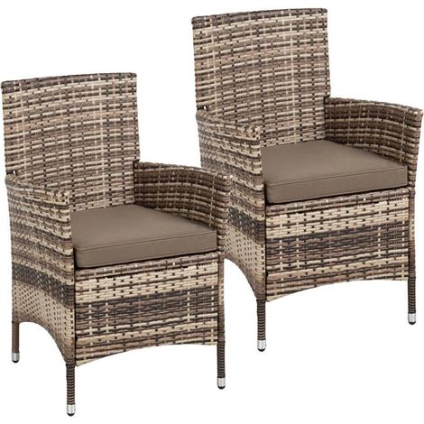 Rattan Gartensessel Polyrattan Stuhl Gartenstuhl 2er Set Sessel Beige-Braun (1/5)