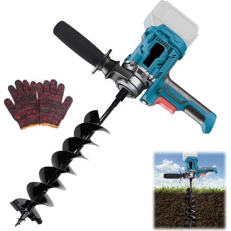 Tarière de terre compatible avec batterie 18-21V (sans batterie) Pelle électrique pour trous postaux, perceuse à 2 poignées, interrupteur de sécurité (1/5)
