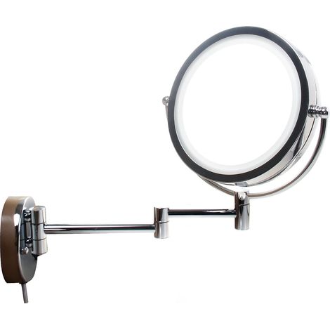 8,5 Pouces LED Maquillage Miroir Mural 10X grossissant, Réel Métal Chromé, Double Visage Cosmétique Rasage Tournant Miroir Lumineux Extension Pliant, chromage, TKD3129-10x (1/5)