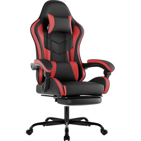 Silla gaming giratoria ergonómica, de oficina de piel sintética con soporte lumbar y reposapiés. Para juegos, oficina y ocio (Negro y Rojo) (1/5)