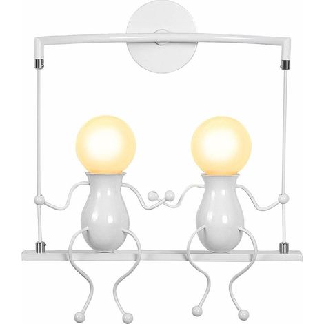 Applique de Pared Moderna Simple Muñeca Columpio Niños, Iluminación de Pared Mur 2 Hombres de Hierro para Niños Salón Dormitorio - Blanca (1/4)