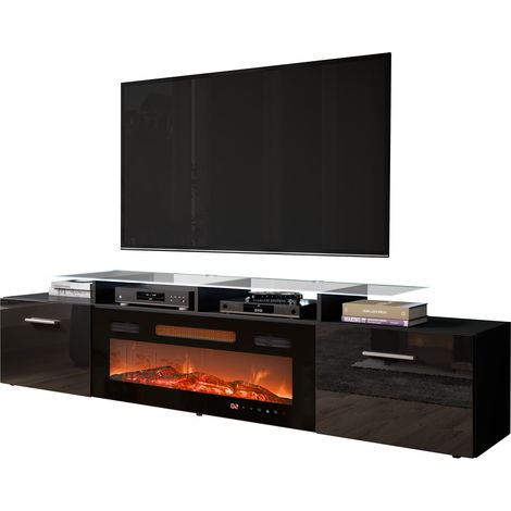 Mueble TV Numerus, Negro + Negro brillante, Número de puertas: 2, Número de cajones: 0, 190x49x37cm, LED (1/5)