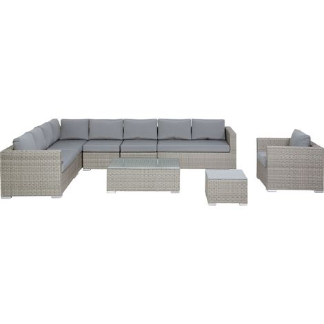 Garden Lounge Set with Table 8 Seater XXL Right Hand Modular PE Rattan Grey