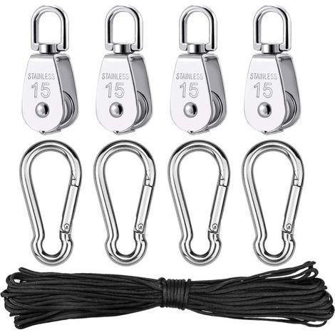 Piezas de polea de acero inoable, polea de elevación simple con cuerda para acampar y hacer senderismo (1/5)