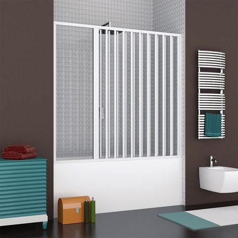 Box sopravasca a soffietto un lato 170 cm in PVC bianco riducibile e reversibile Teti (1/3)