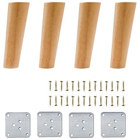 Lot de 4 Pieds de Meuble en Bois, 15 cm Pieds de Canapé de Rechange, Table Basse Jambes, pour lit, Placard, Banc, Meuble TV, Armoire, avec Accessoires(Conception inclinée) (1/5)