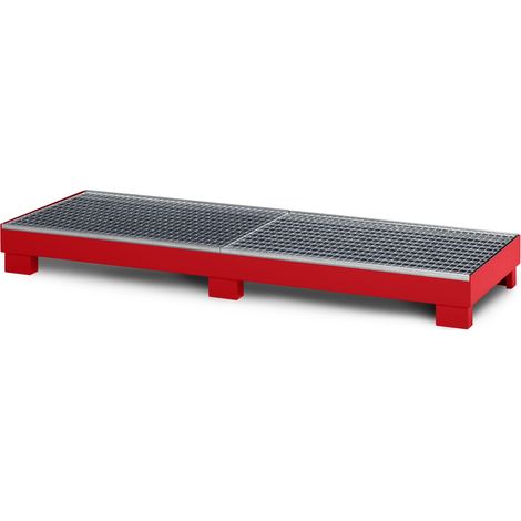 RR Industrietechnik Auffangwanne aus Stahl für 4x 200 Liter Fass mit Gitterrost BxTxH 2400x800x240 mm RAL 3000 feuerrot
