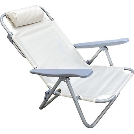 TrAdE Shop Traesio - Sedia Sdraio Spiaggina Mare Reclinabile In Ferro Cuscino Crema Campeggio Giardino 046039 - (1/5)