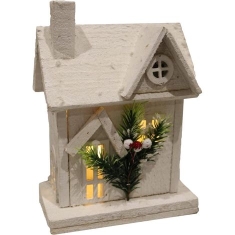 Decorazione natalizia a forma di casa in legno con LED (1/3)