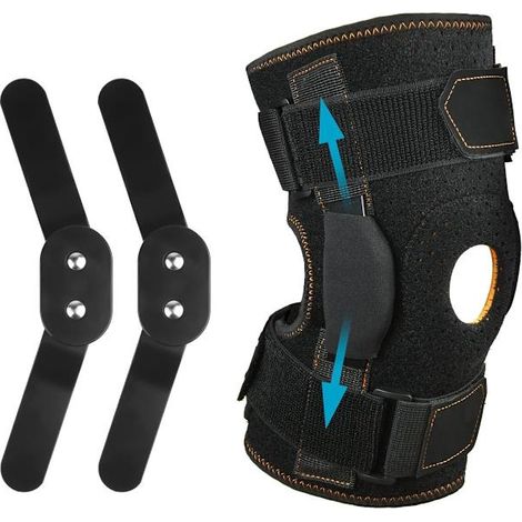 Gelenkige Knieorthese mit verstellbarem, offenem Patelladesign zur Linderung von Knieschmerzen, mit parallelen Gurten und beidseitigen Stabilisatoren, geeignet für Patienten mit Arthritis.