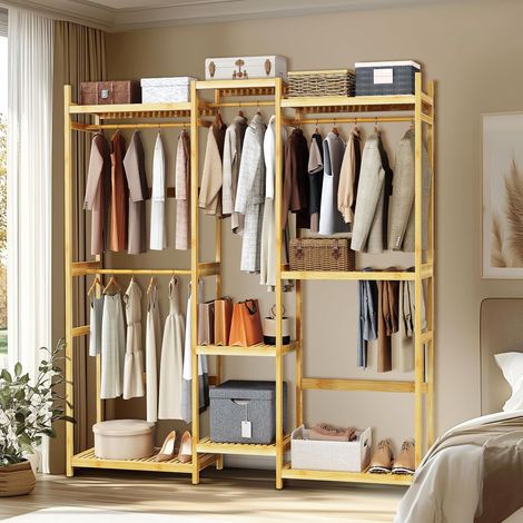UNHO Armadio Aperto Appendiabiti Multifunzione Bambu Legno Grande Guardaroba a giorno 177x41,5x196cm (1/5)