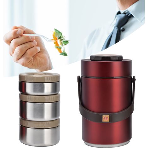 Boîte-repas isotherme 2,3L en acier inoxydable 304, 3 compartiments étanches pour travail et voyage