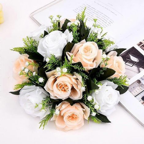 Compositions florales, bouquets, décoration de mariage, boules de roses, boules de fleurs en soie, fleurs artificiellesblanc, jaune (1/5)