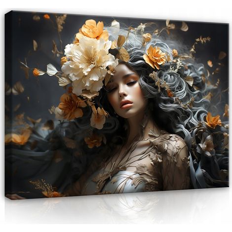 Peinture abstraite femme fleurs sur toile Murale pour salon chambre 120x80 (1/3)