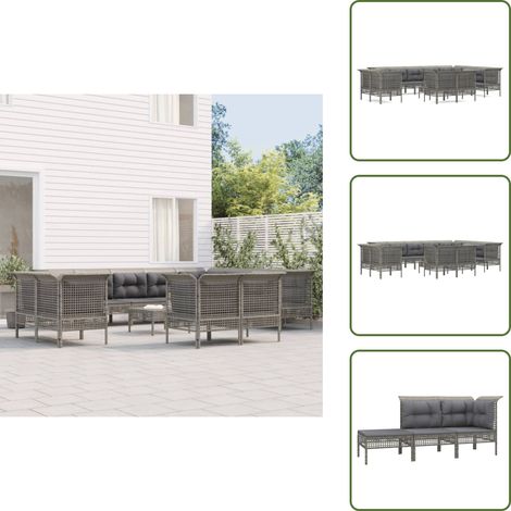 The Living Store Set Divani da Giardino 13 pz con Cuscini in Polyrattan Grigio - Set da giardino
