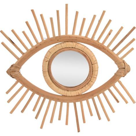 Scandinavian Makeup Mirror in Woven Rattan, Eye Shape, for Wall Decoration, Bathroom, Home, Hotel (1/5)