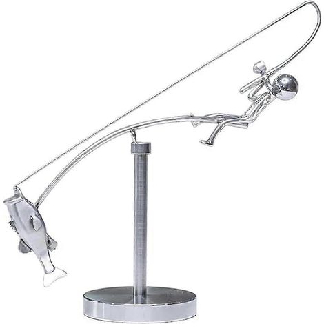 Sculpture cinétique représentant un pêcheur en équilibre - Décoration de bureau pour la maison ou le bureau, cadeau anti-stress pour les hommes et les passionnés de pêche (1/5)