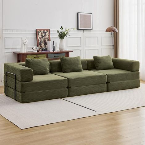 3-Sitzer Schlafsofa aus Chenille, modulares Sofa mit Bettfunktion, Kissen und Gästebett-Funktion
