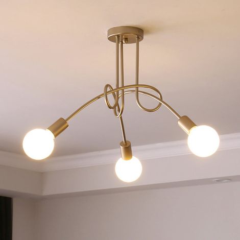 Plafonnier industriel, lustre Sputnik, plafonnier en métal à 3 têtes, lustre vintage, or (ampoule non incluse) (1/5)