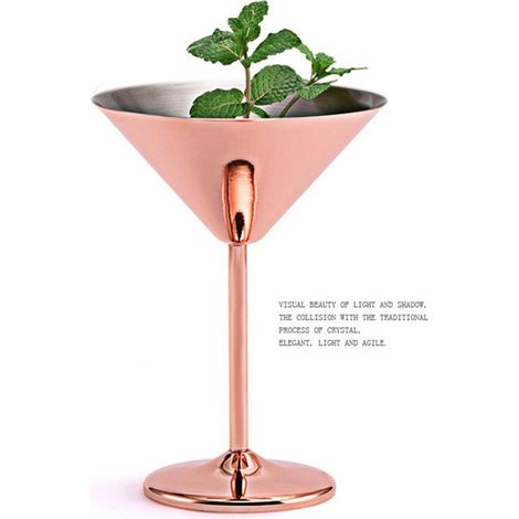 Due bicchieri da martini in acciaio inossidabile, bicchieri da vino alti, bicchieri da vino infrangibili, bicchieri da bar in metallo e bicchieri da champagne in rame.