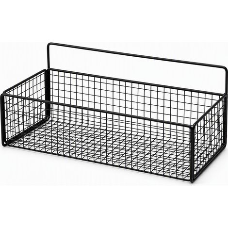 Étagère d'angle murale noire, grande taille, motif carré — support sans perçage pour salle de bain et cuisine (1/5)