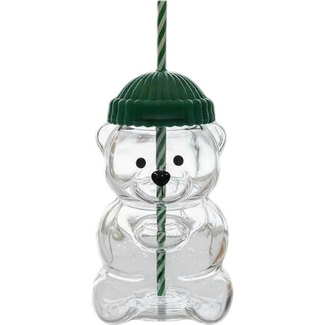 Tasse à paille ours mignon, mug en verre avec couvercle, paille, tasse à café ours mignons, tasse à vin, bière, cocktail, boissons, compatible lave-vaisselle (1/5)