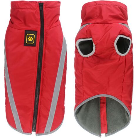 Manteau imperméable pour chien – Veste chaude d'hiver en polyester – Doublure polaire – Bandes réfléchissantes – Trou pour harnais – Rouge