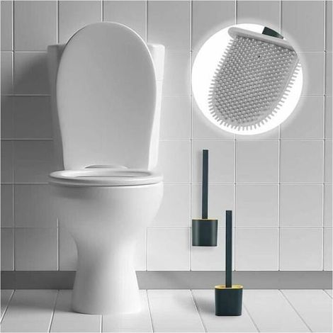 Scopino per WC in silicone con supporto a parete, design rimovibile, facile da usare e pulire, TPR (nero) (1/3)