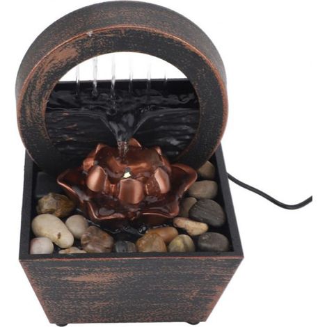 Fontaine À Eau De Table - USB Rechargeable - LED Chaude - Paysage En Galets - Pour Intérieur - 1 Pièce (1/5)